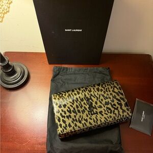 Saint Laurent Black and Gold Animal Print Wallet on chain